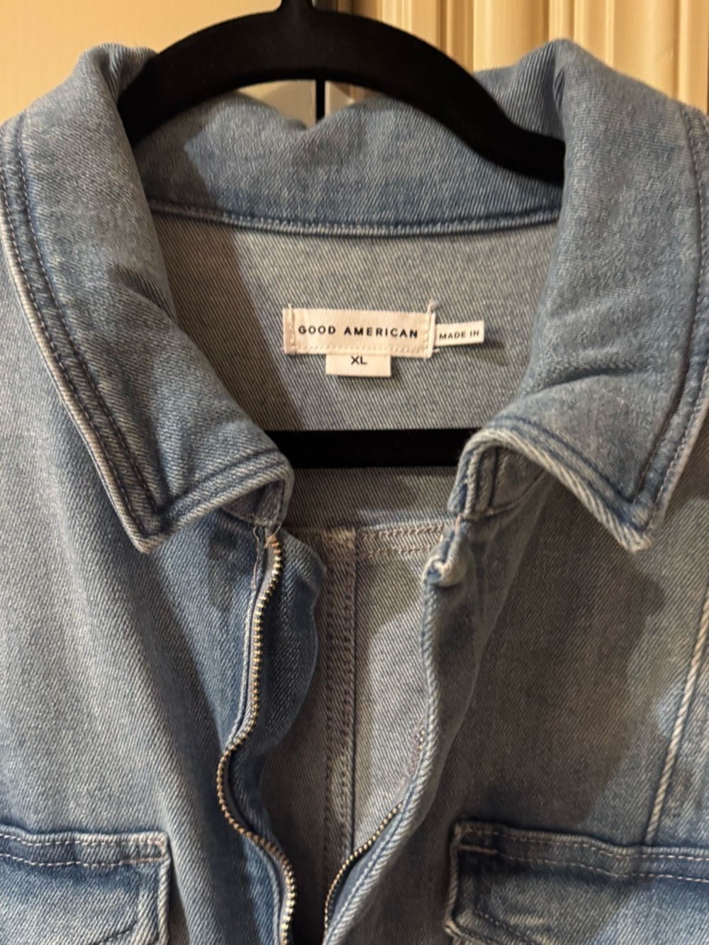 Good American Light Wash Denim Short Sleeve Utility Jumpsuit - Picture 2 of 4